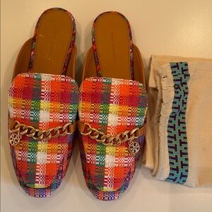 New Tory Burch Mini Benton Loafer Slide With Gold Chain. Size 8M.